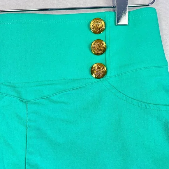 Vintage FE USA Womens L Teal Green Sailor Shorts High Rise Stretch